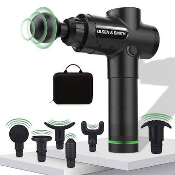 Olsen & Smith Massage Gun Deep Tissue, 6 Heads, LCD Display, 30 Speeds Quiet Operation, Handheld Muscle Massager for Muscle Soreness Pain Tension Relief & Recovery, Black